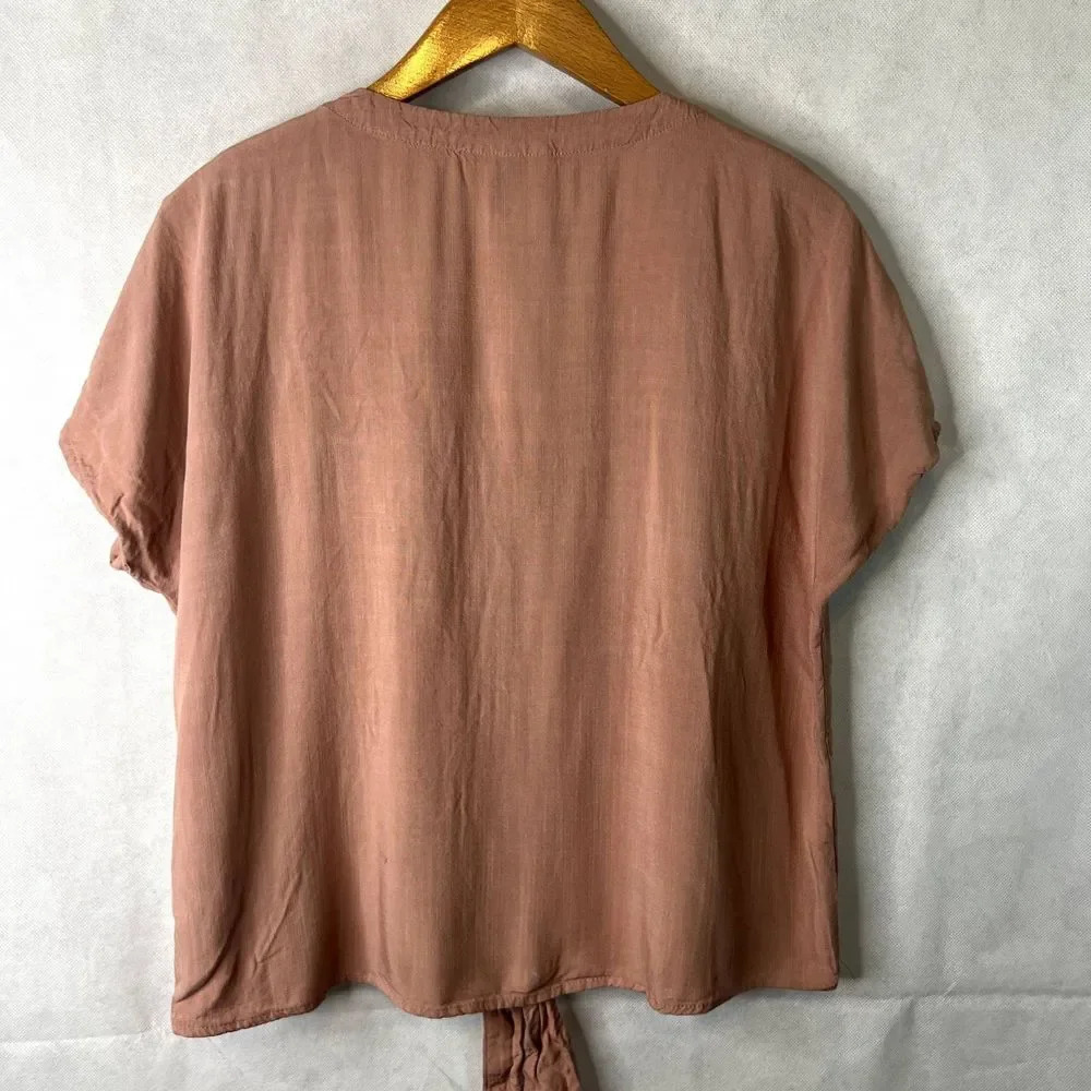 Universal Thread Vneck Button Front Tie Blouse Si… - image 2